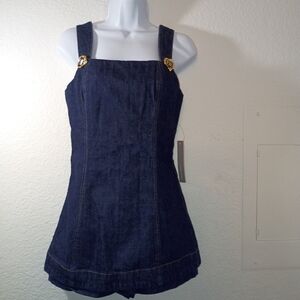 Line & Dot Women's Dark Blue Denim Romper sz XS